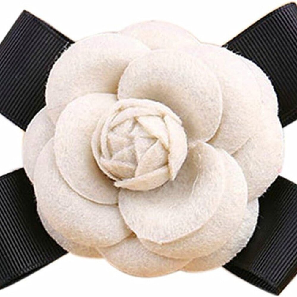 Elegant Wool Camellia Flower Brooch Vintage Bow Floral Pin